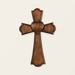Eternal Heart Hand-Carved Wood Cross: Faith Woven with Love