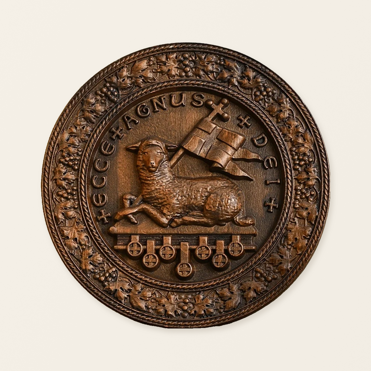 Lamb of God Round Wooden Sculpture