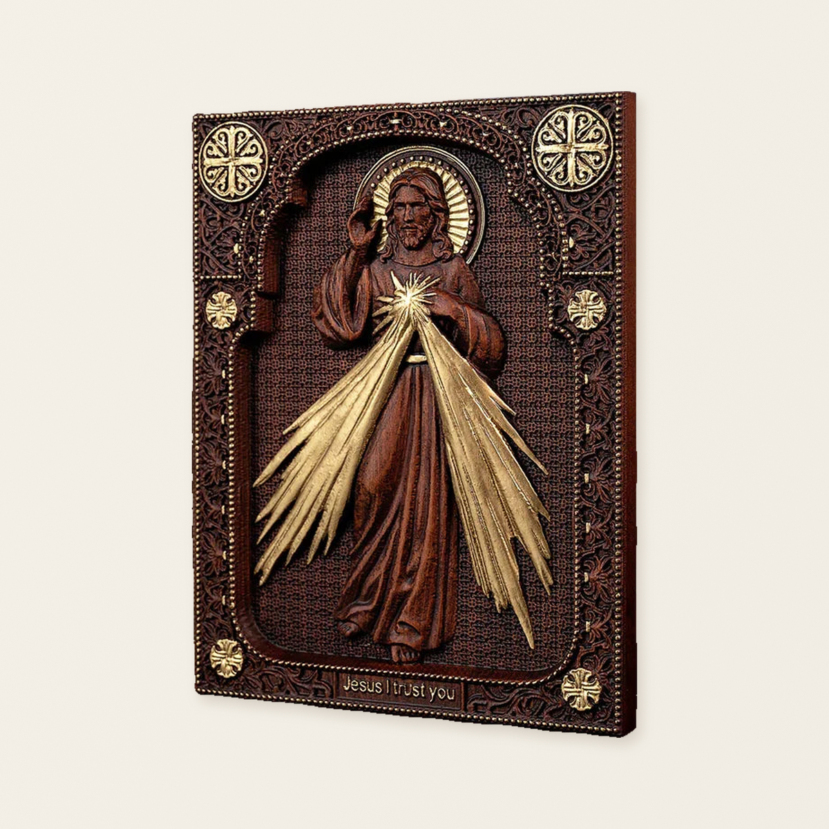 The Sacred Heart and Divine Mercy Jesus Christ Wood Wall Plaque