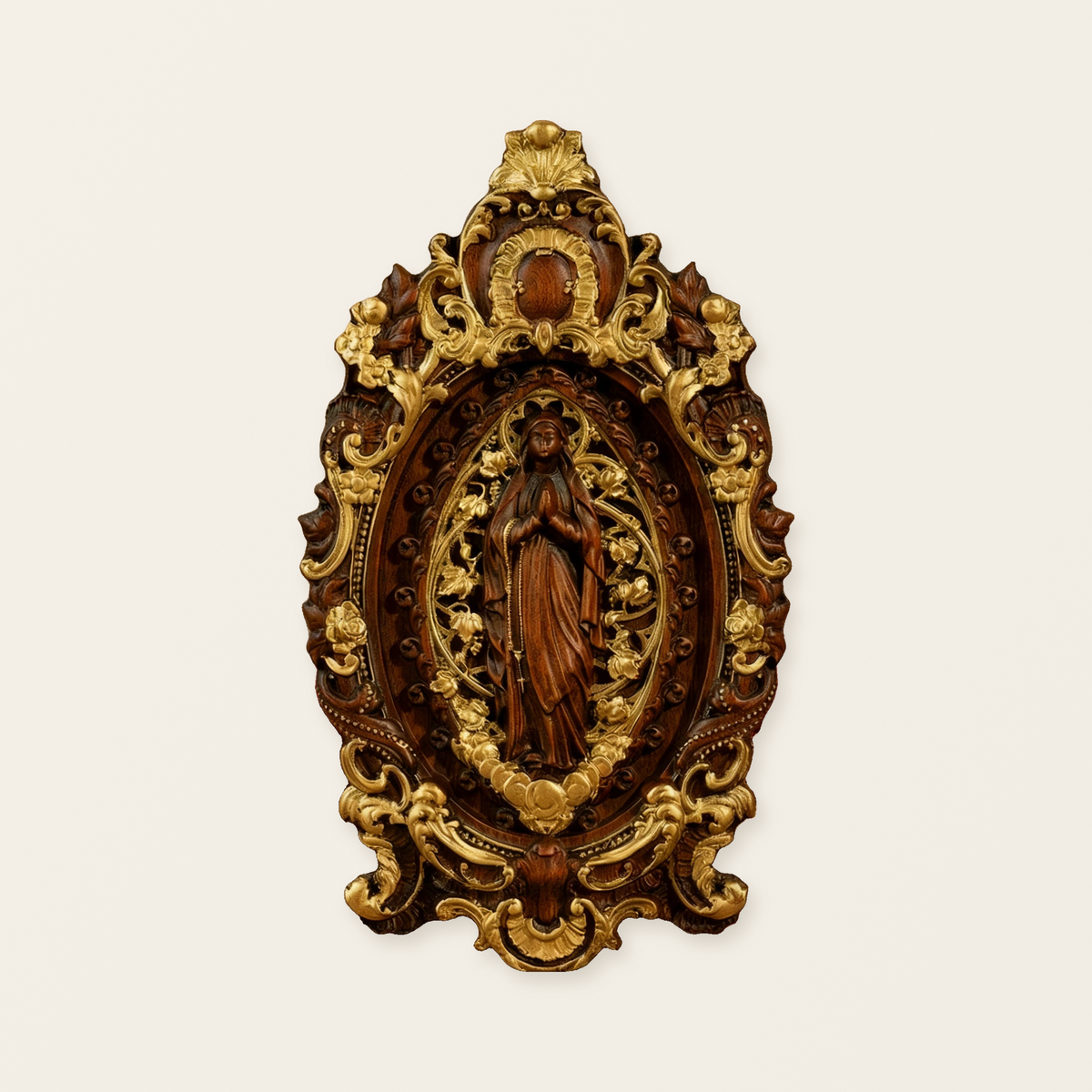 Hand-Carved Our Lady of Grace Wooden Icon: A Christian Symbol of Mary’s Devotion