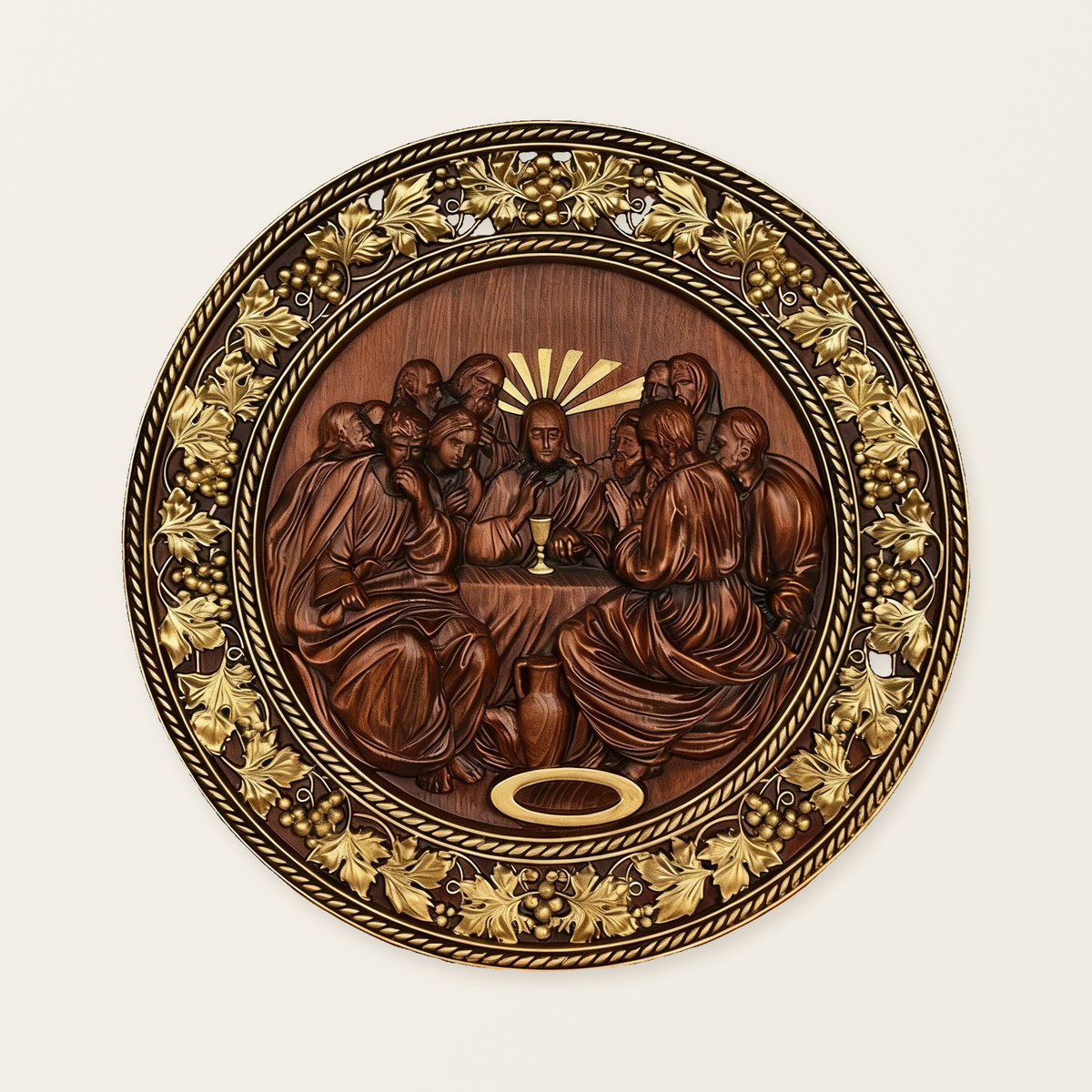 The Last Supper Round Wooden Sculpture
