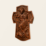 Archangel Michael Hand-Carved Ashwood Cross Plaque