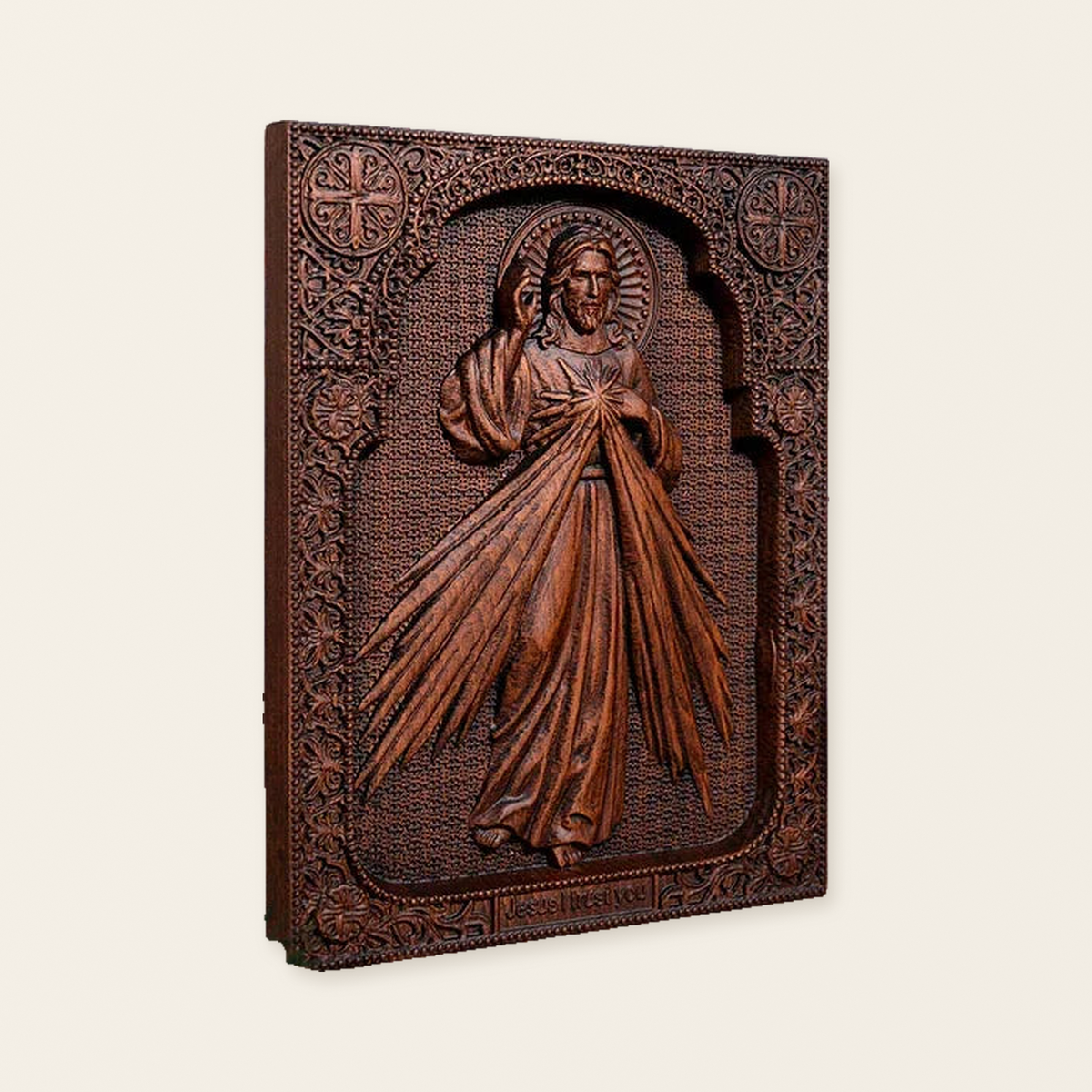 Customized Sacred Heart of Jesus and Our Lady of Mercy Wooden Wall Plaque
