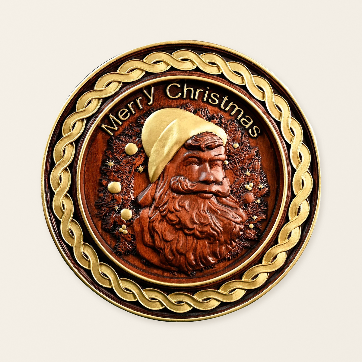 Best Christmas Gift - Santa Claus Round Wooden Wall Decoration