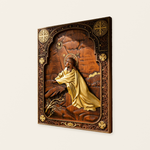 Jesus in Gethsemane Hand-Carved Wood Wall Art: The Weight of His Humble Sorrow