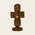 Double-Sided Icon Wood Carving ✝️ | Hand-Carved Crucifix & Saints Beechwood Wall Art