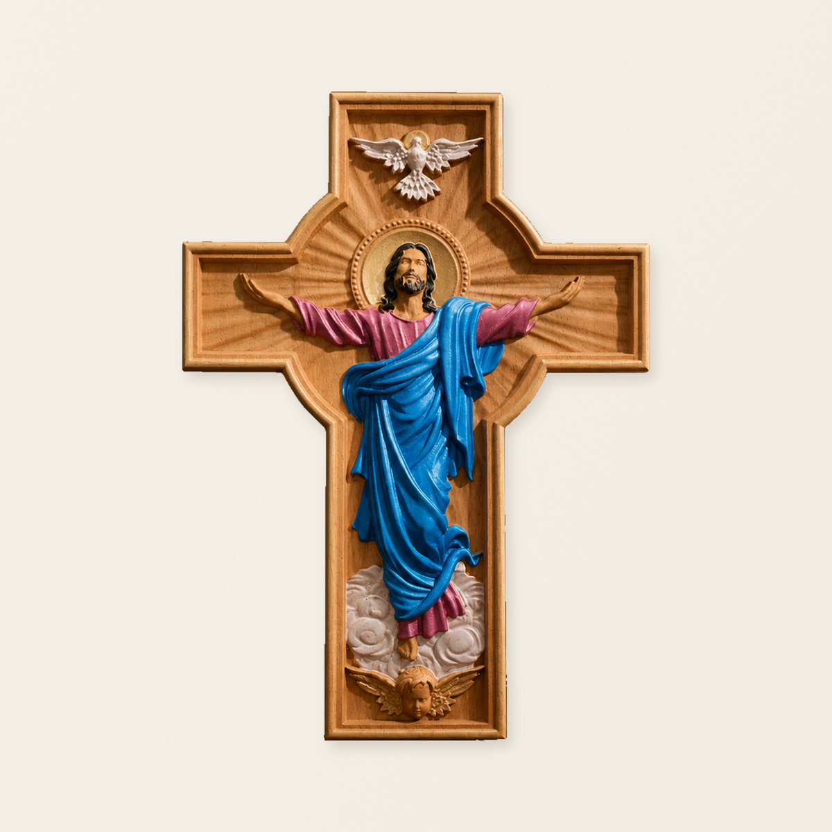 October New Release: Hand-Carved Painted Wood Cross — The Ascension of Christ