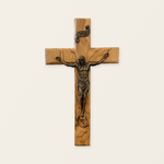 Holy City Wood Olive Wood Crucifix with Bronze Christ — Handcrafted Prayer Cross