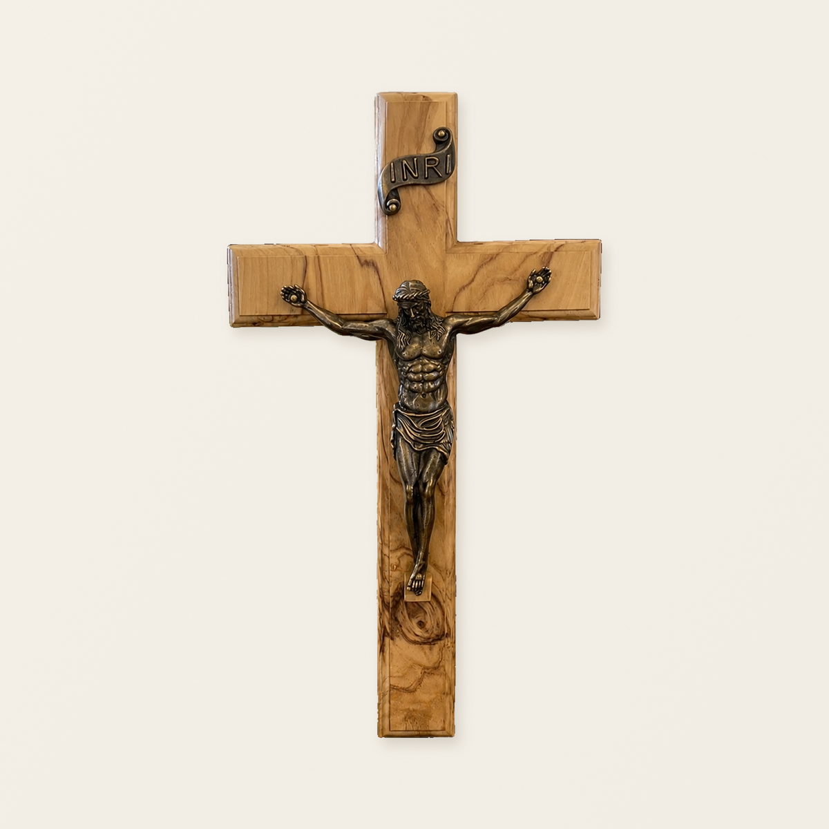 Holy City Wood Olive Wood Crucifix with Bronze Christ — Handcrafted Prayer Cross