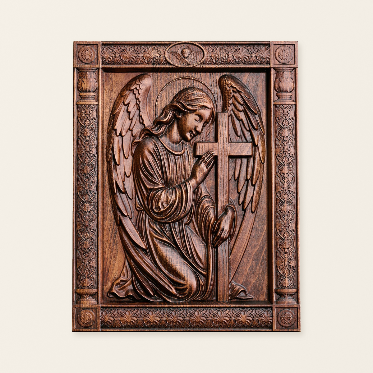 Hand-Carved Beech Wood Angel of Prayer: A Whisper of Heavenly Peace
