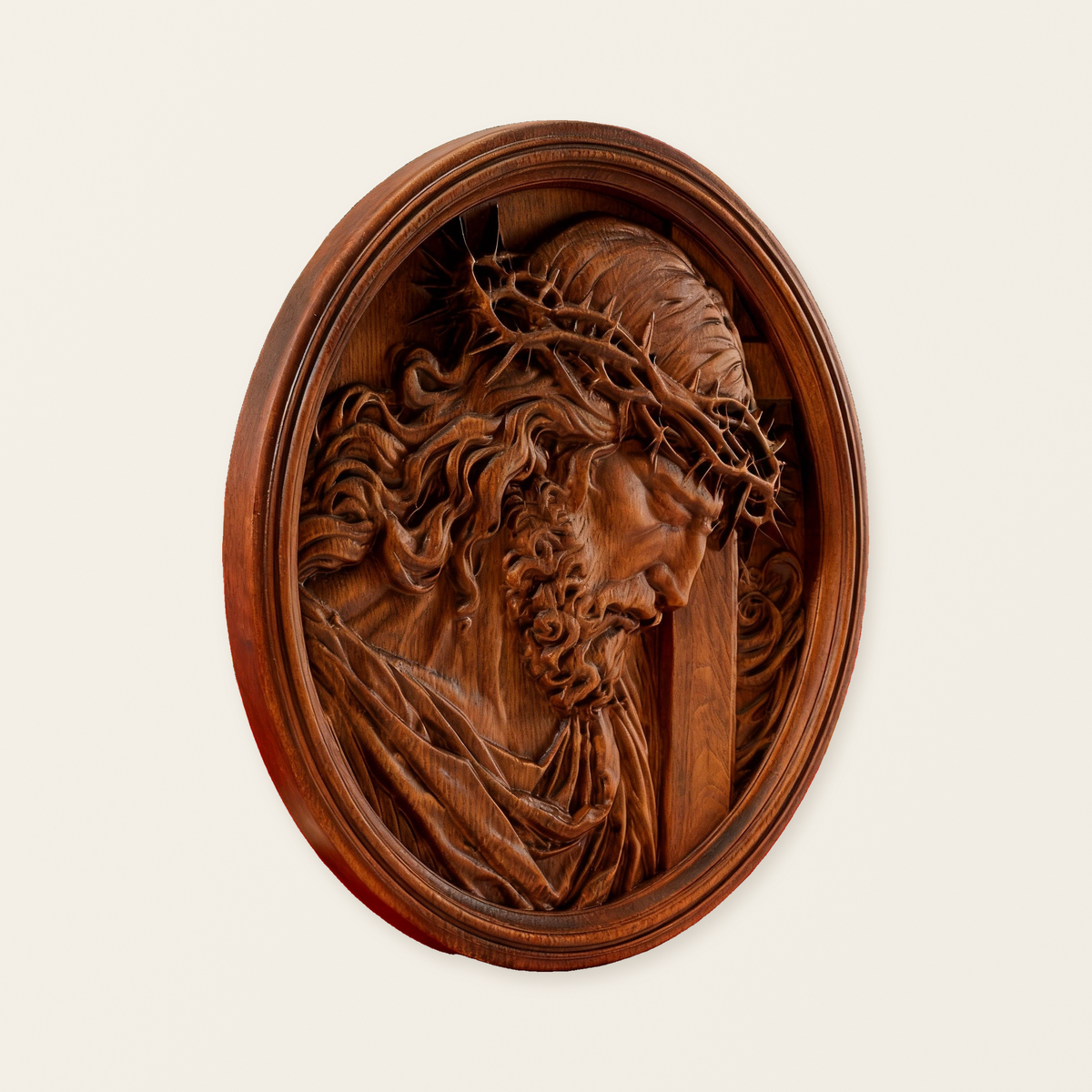 "Jesus with the Crown of Thorns" Beechwood Carved Icon | A Concrete Testimony of Redemption