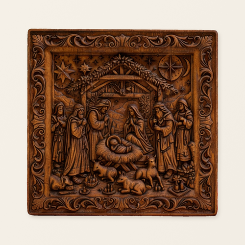 Handcarved Beechwood Nativity Scene Relief: Let Christmas’ Quiet Truth Settle in Your Home