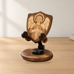 Black Walnut “Archangel Michael” Adjustable Phone Stand—A Faith-Inspired Wooden Desktop Stand
