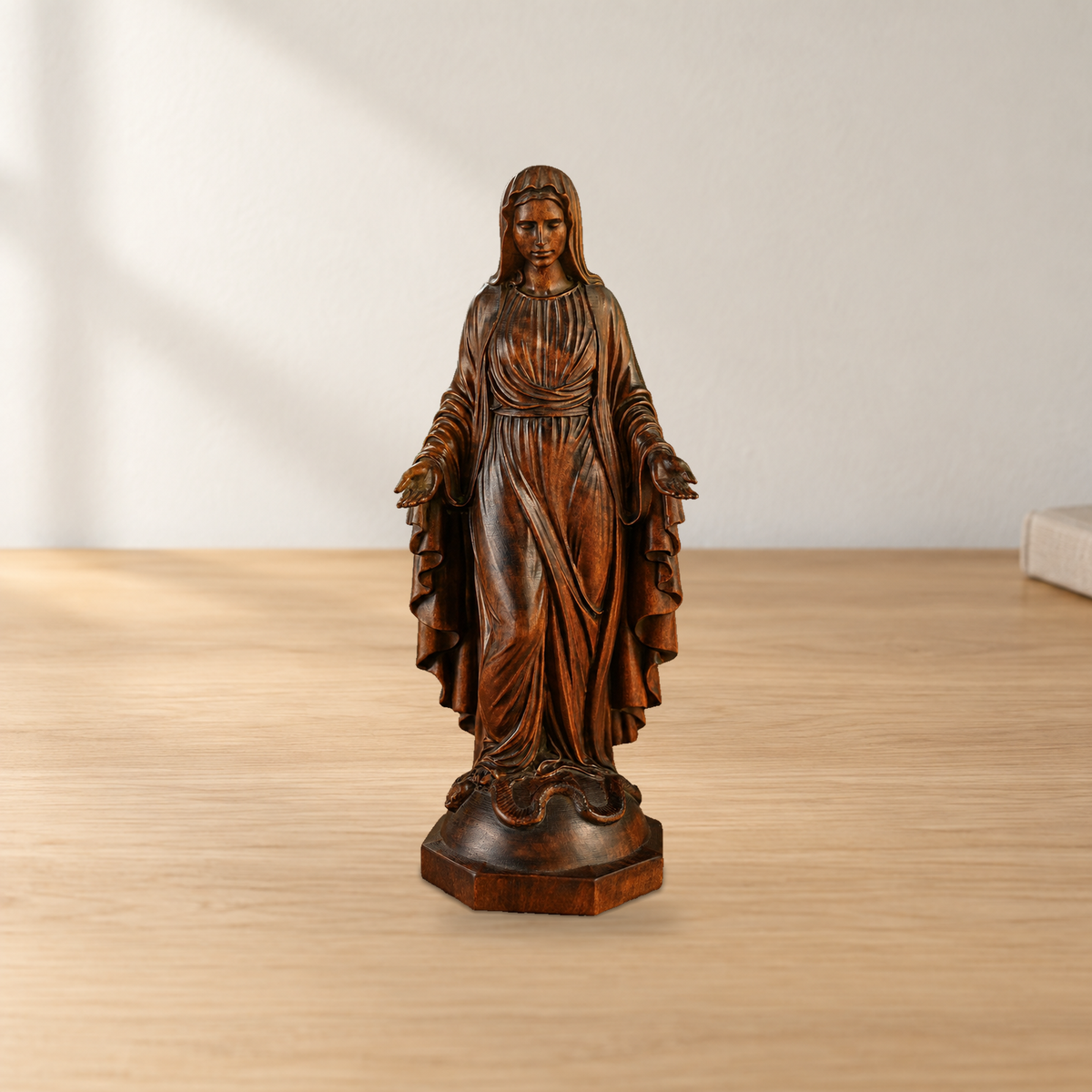 Hand-carved boxwood icon of the Immaculate Heart of Mary