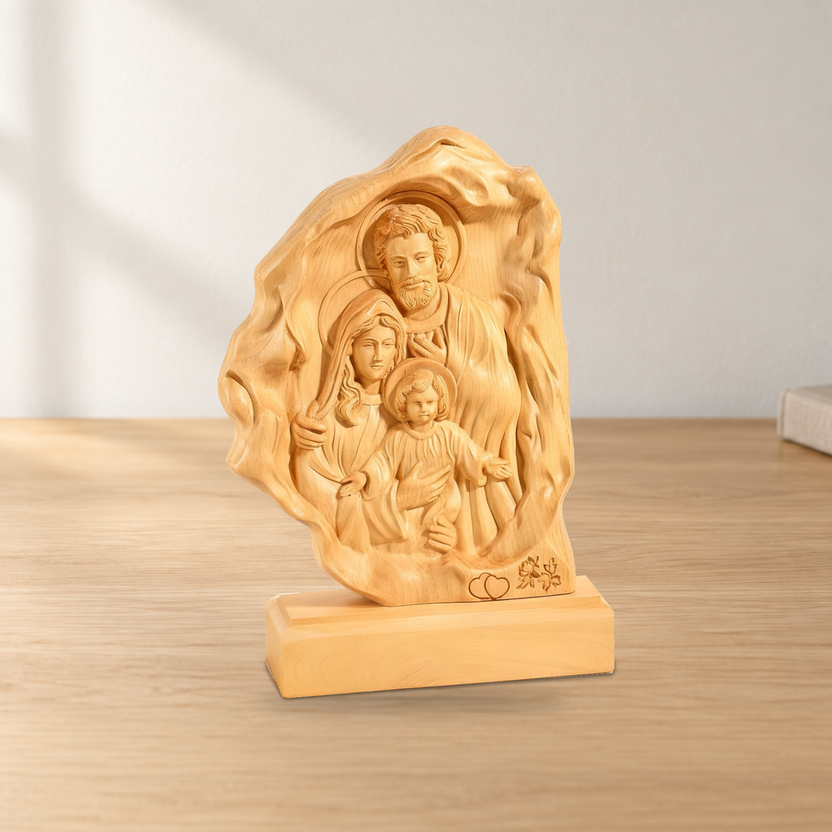 Southern European Boxwood Holy Family Blessing Ornament - Engraved with Your Surname