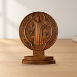 St. Benedict Double-Sided Wooden Desk Plaque: A Christian Symbol of Protection & Faith