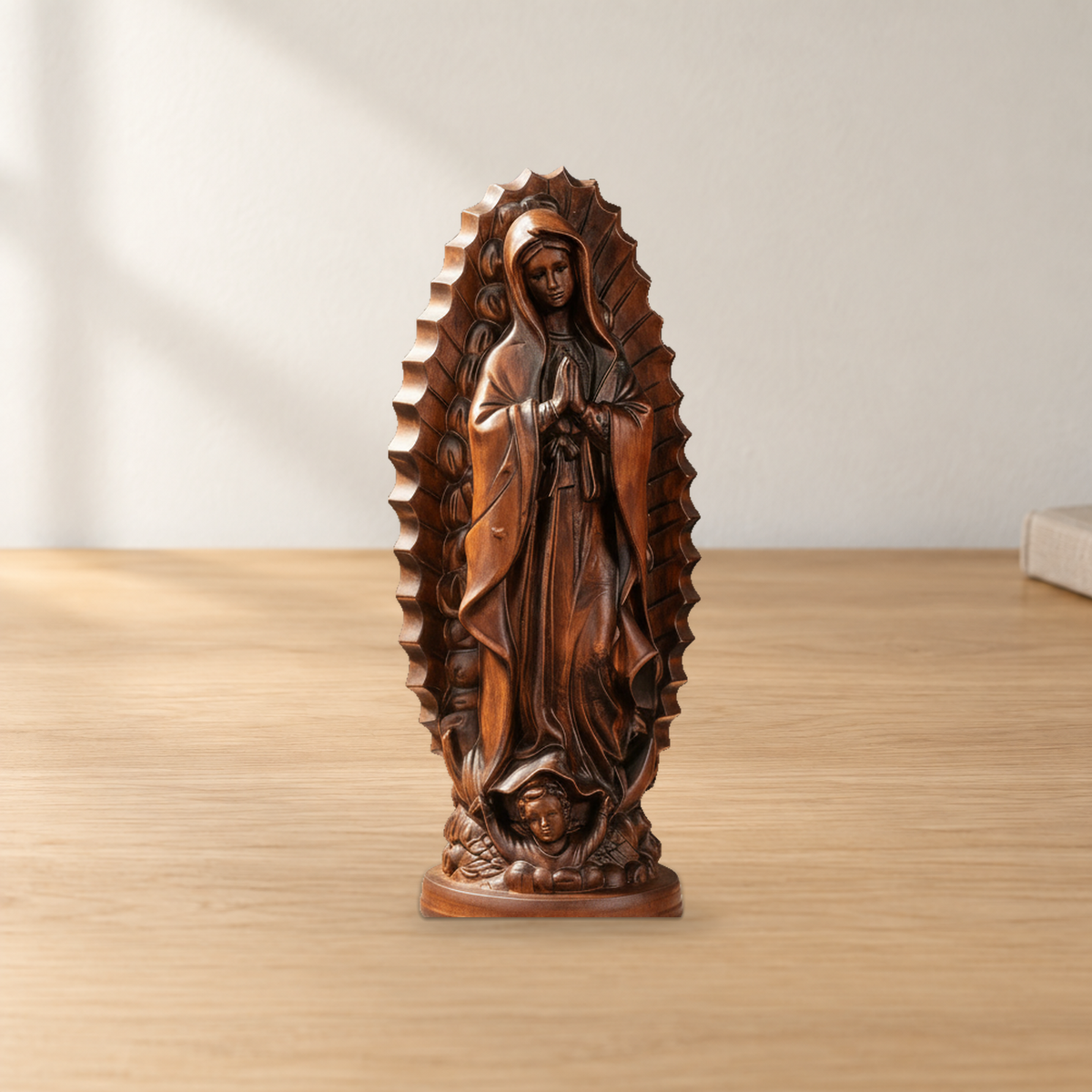 Our Lady of Guadalupe Round Wooden Tabletop Ornament