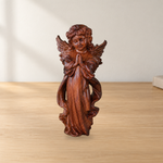 Hand-Carved Praying Angel Figurine – 6 Inch Solid Wood Statue for Christian Home Blessings