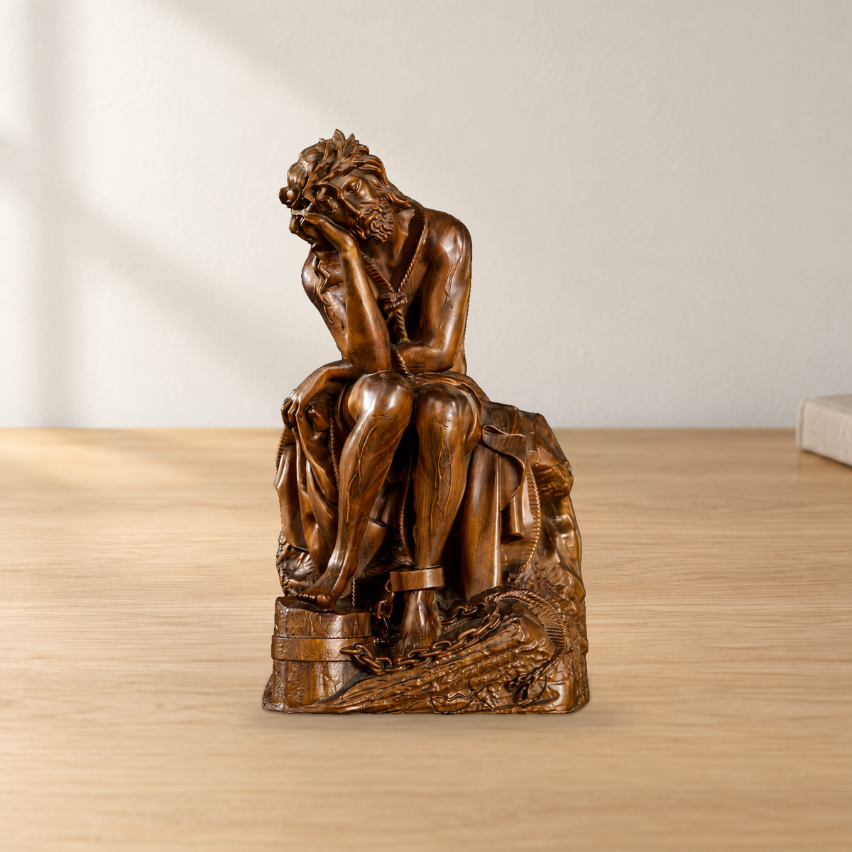 Boxwood "Crown of Thorns" Jesus Meditation Sculpture - Hand-carved Spiritual Art | A Concrete Reminder of His Divine Burden