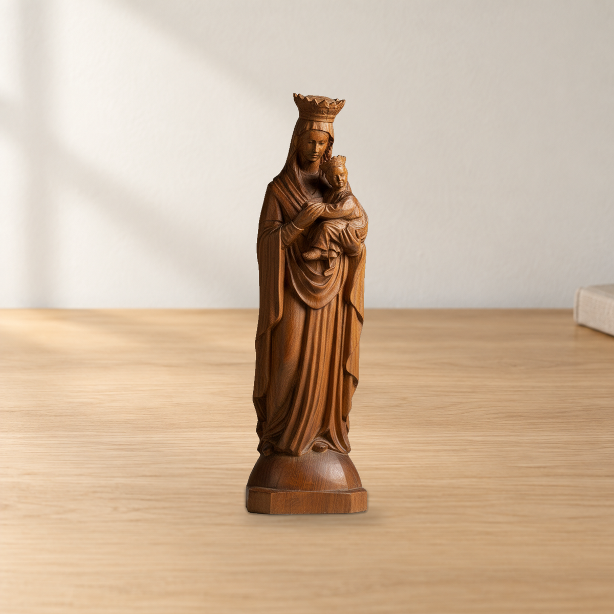 Boxwood Madonna and Child Wood Carving Desktop Ornament
