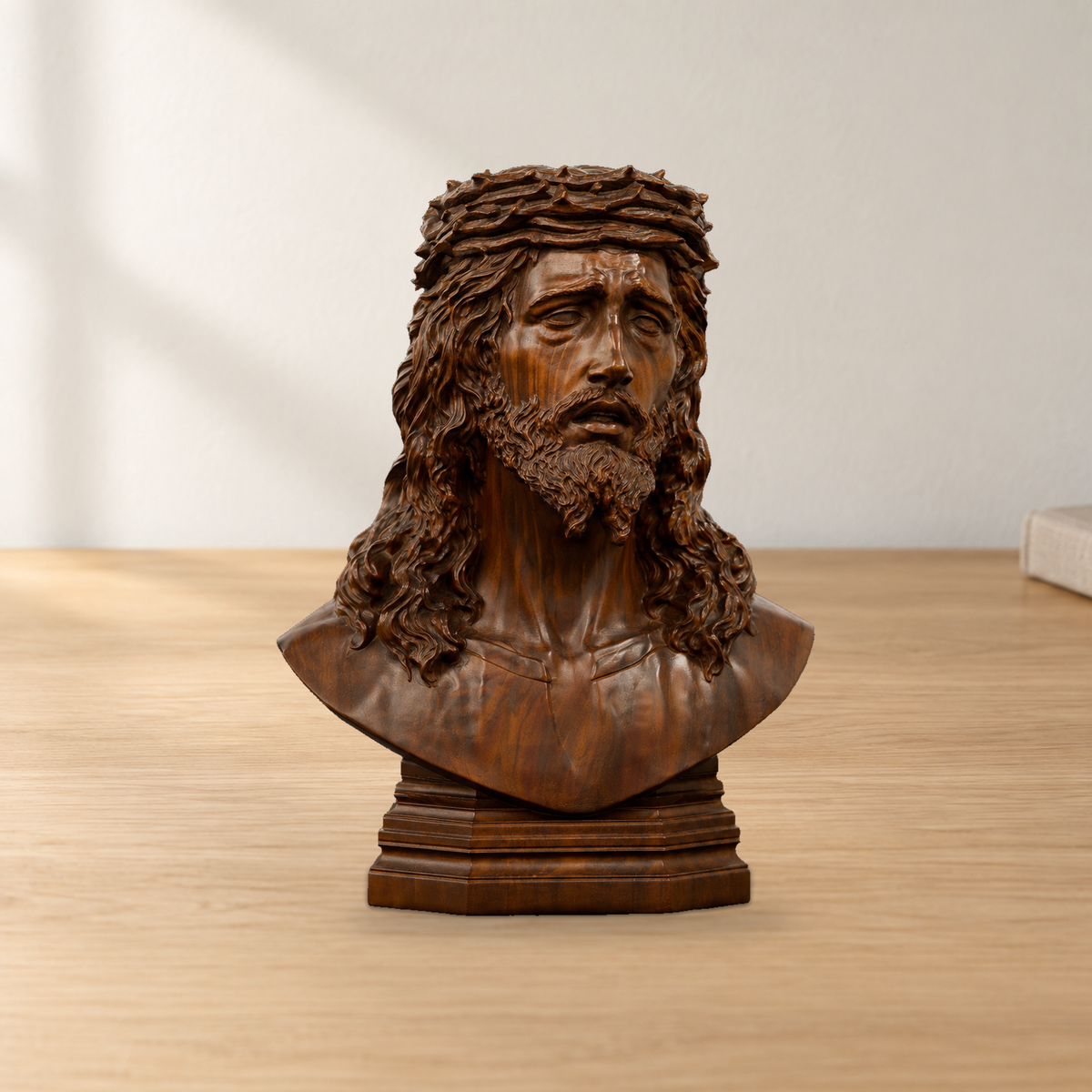Boxwood Jesus Crown with Thorns Half-Length Desktop Ornament