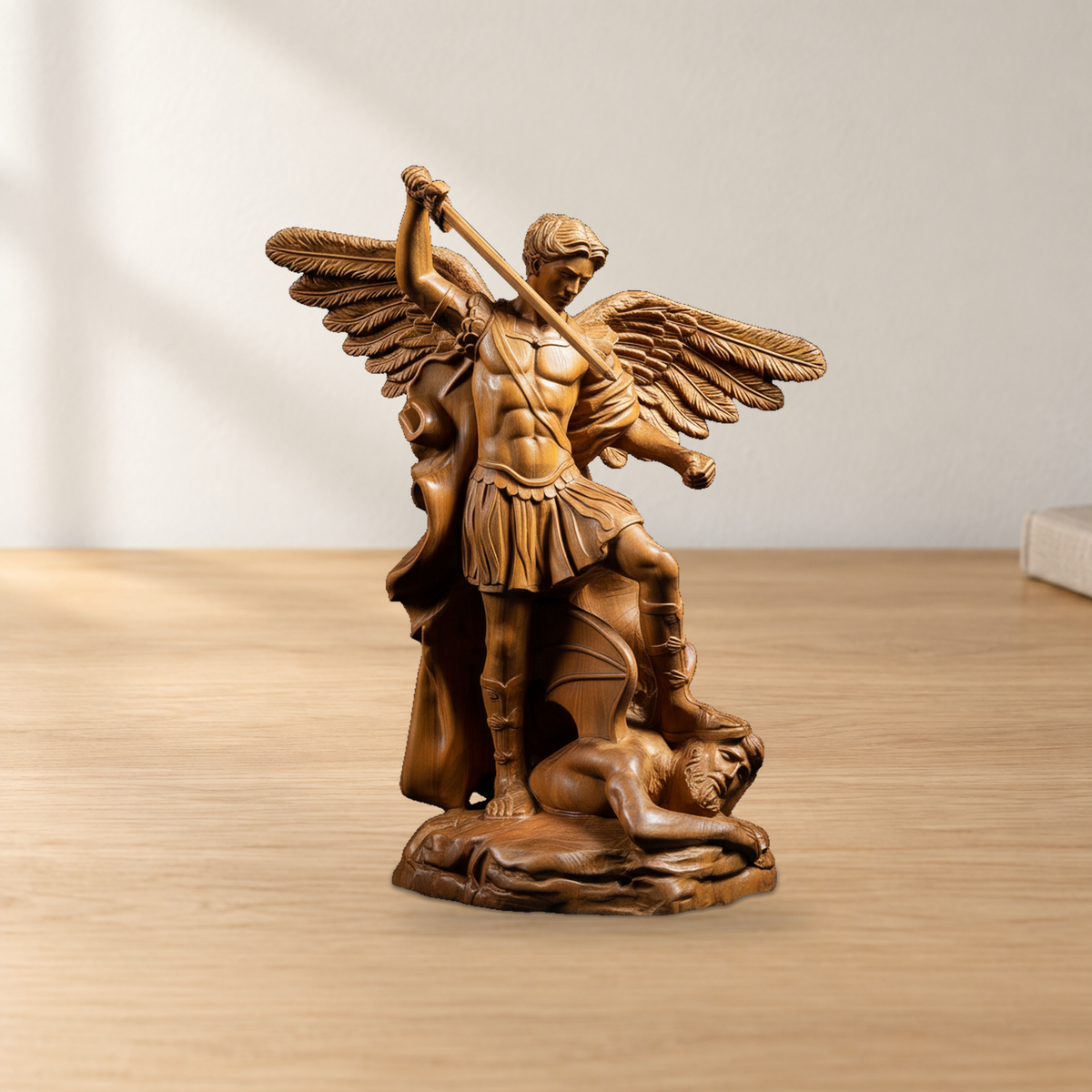 Boxwood Archangel Michael Carving: A Christmas Gift of Divine Protection
