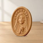 Our Lady in Tears and Prayer with a Nine-Star Halo — Hand-Carved Beechwood Statue
