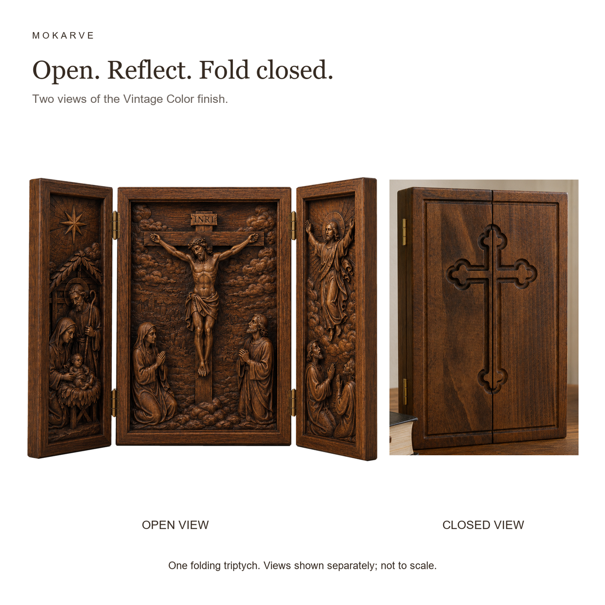 Vintage Color triptych — open and closed views