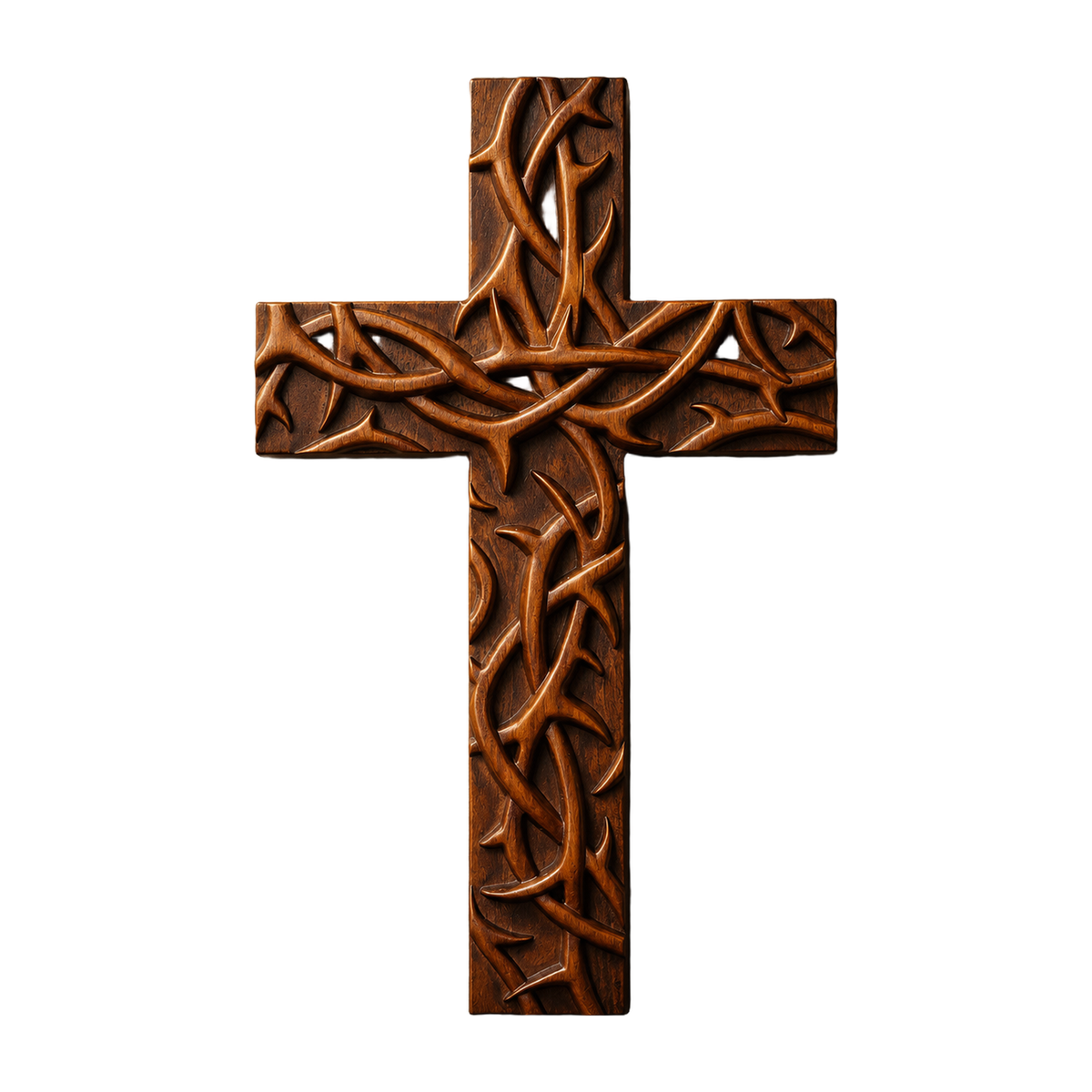 Hand-Carved Beechwood Crown of Thorns Wall Cross