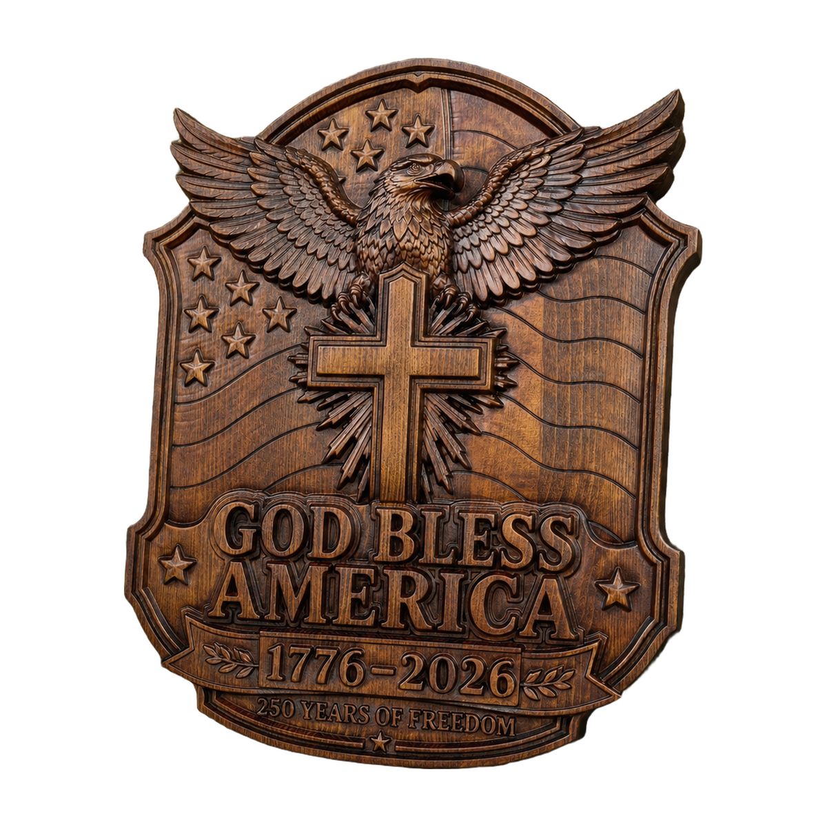 God Bless America Eagle Cross Wood Plaque