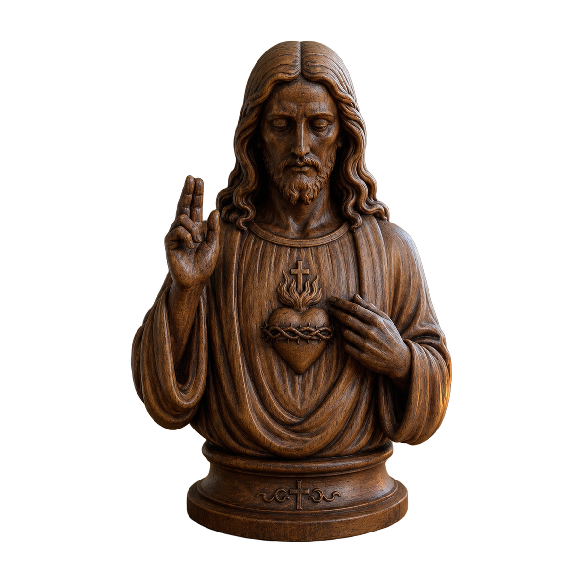 Hand-Carved Cypress Wood Sacred Heart of Jesus Statue – Christian Prayer & Home Devotional Decor