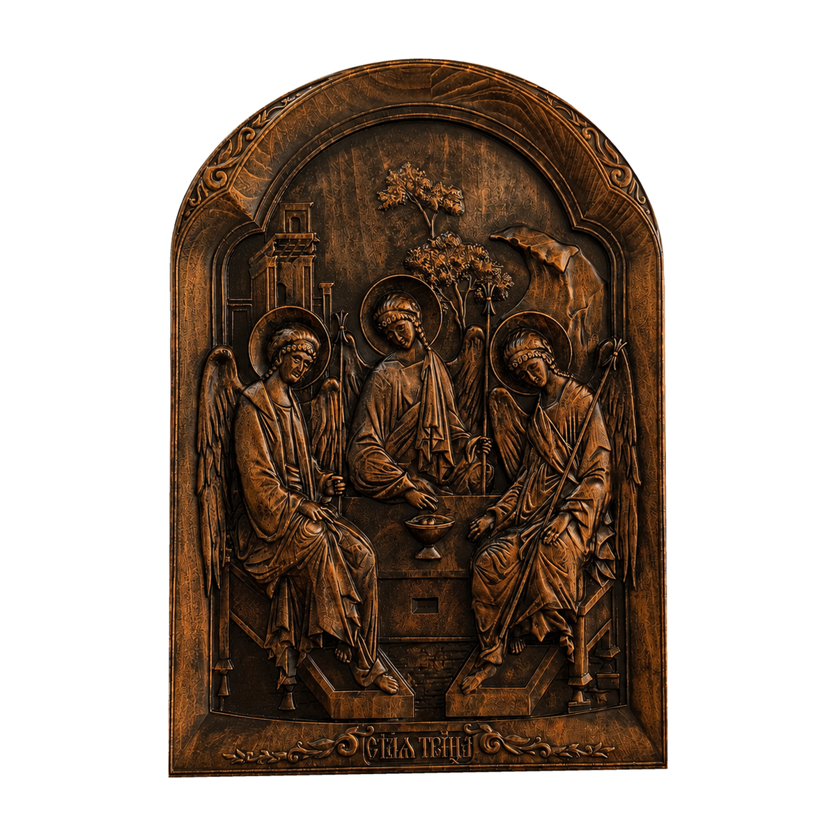 【Holy Trinity Wood Carving】Handcrafted Beech Wood Icon Three Graces Colorway Home Prayer Altar Spiritual Gift