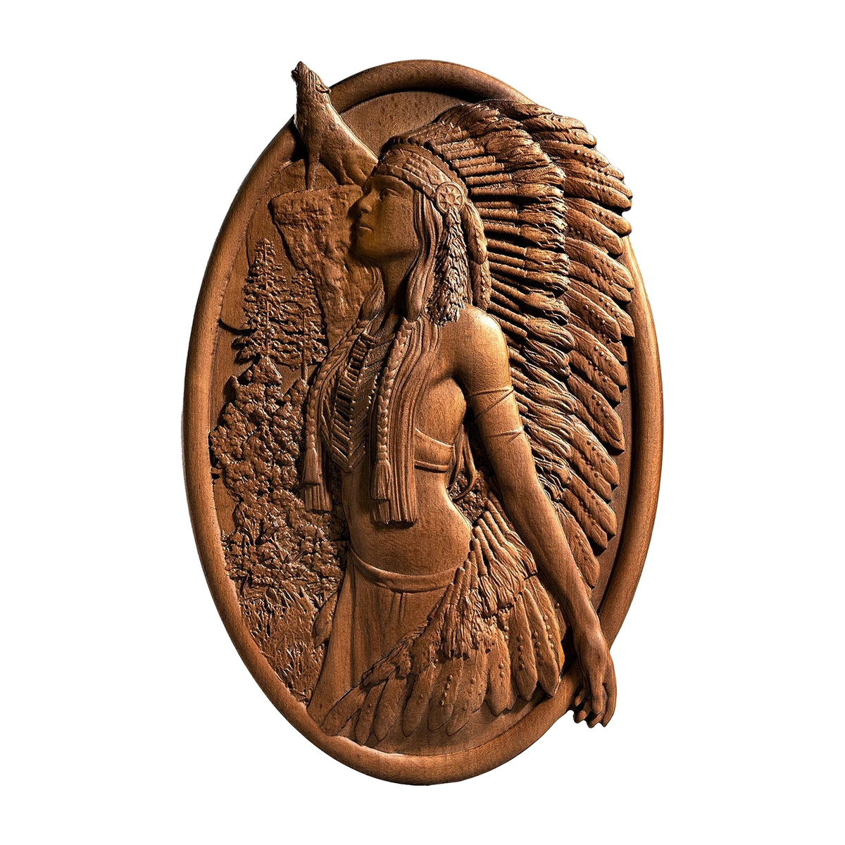 Native American Woman Wood Carving - Hand-Carved Solid Wood Art - Indigenous Home Decor