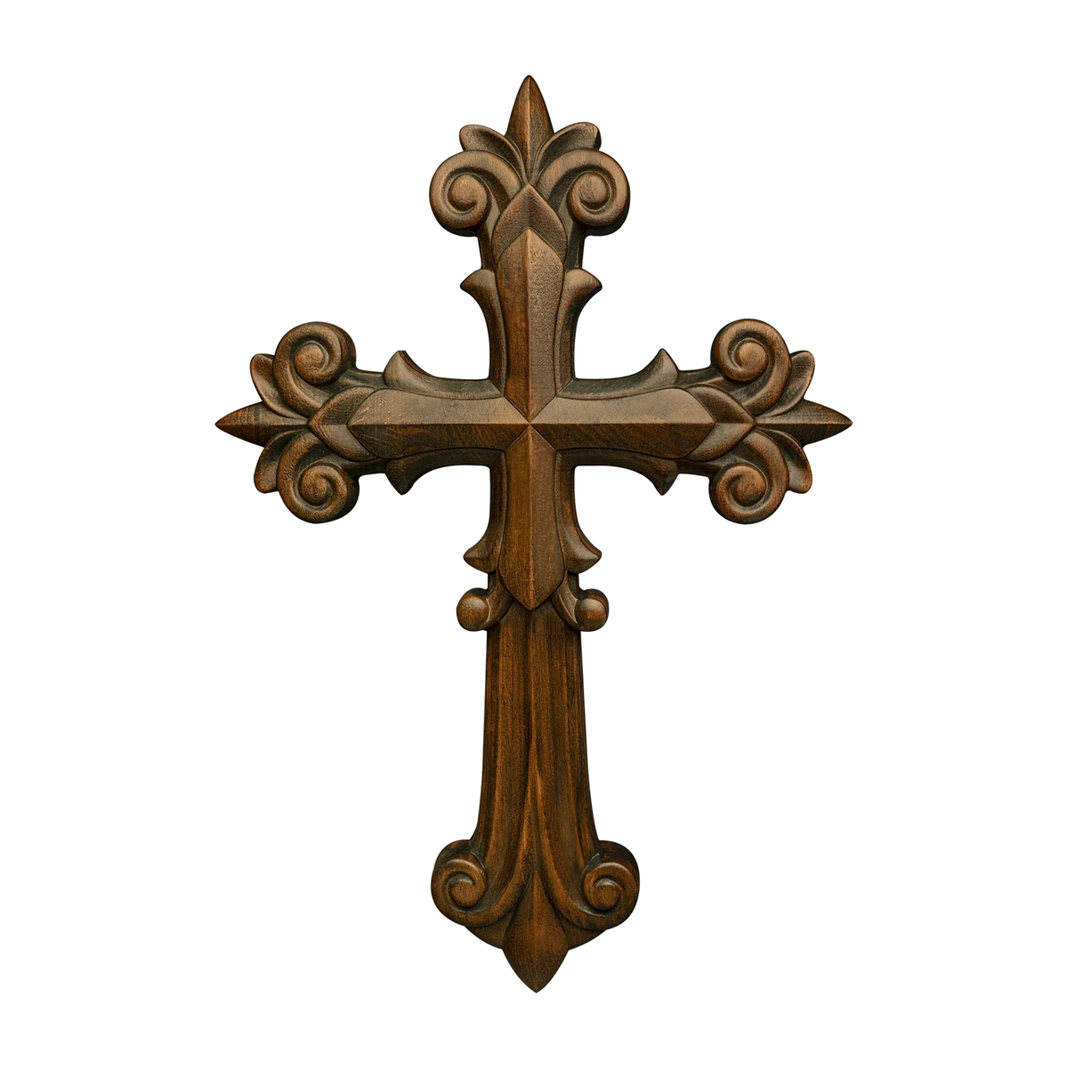 Ornate Wooden Cross - Carved from natural wood