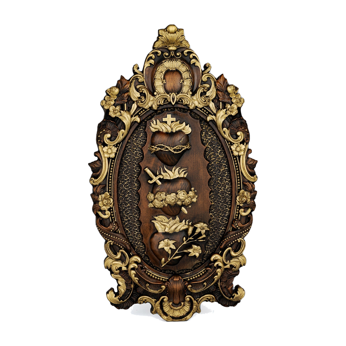 Three Sacred Hearts of the Holy Family | Solid Wood Carving Gift