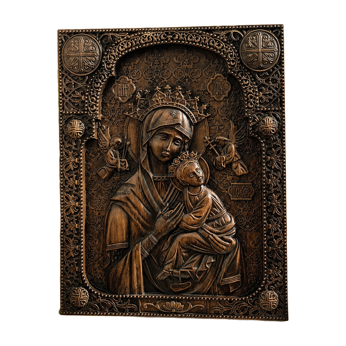 Our Lady of Perpetual Help Wood Art - Hand-Carved Catholic Gift - Mother Mary Comfort Figure