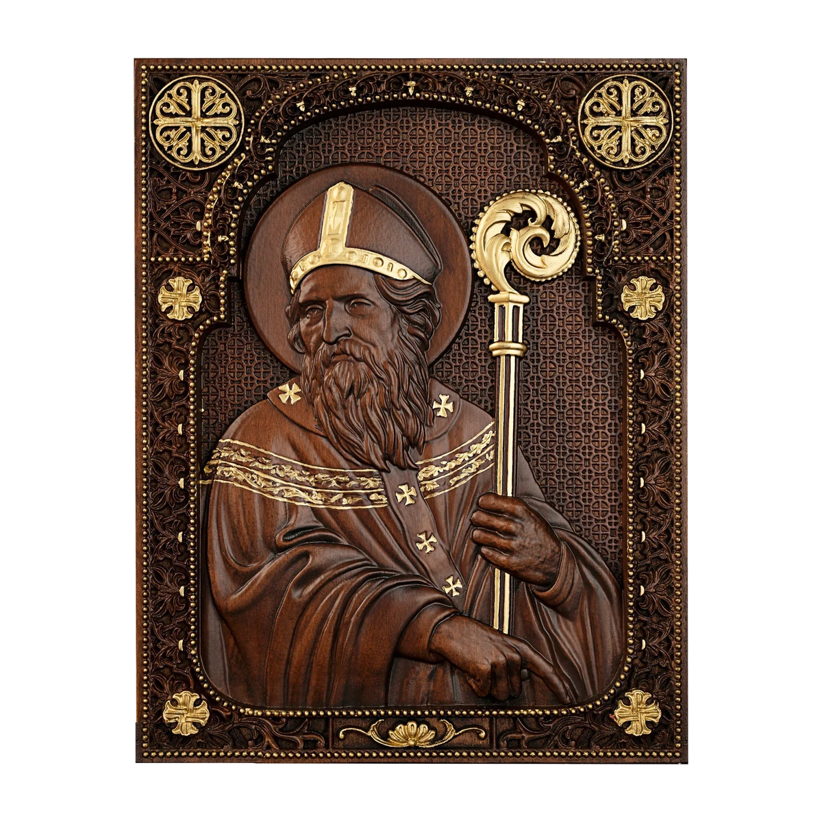 Saint Patrick Wood Carved Icon