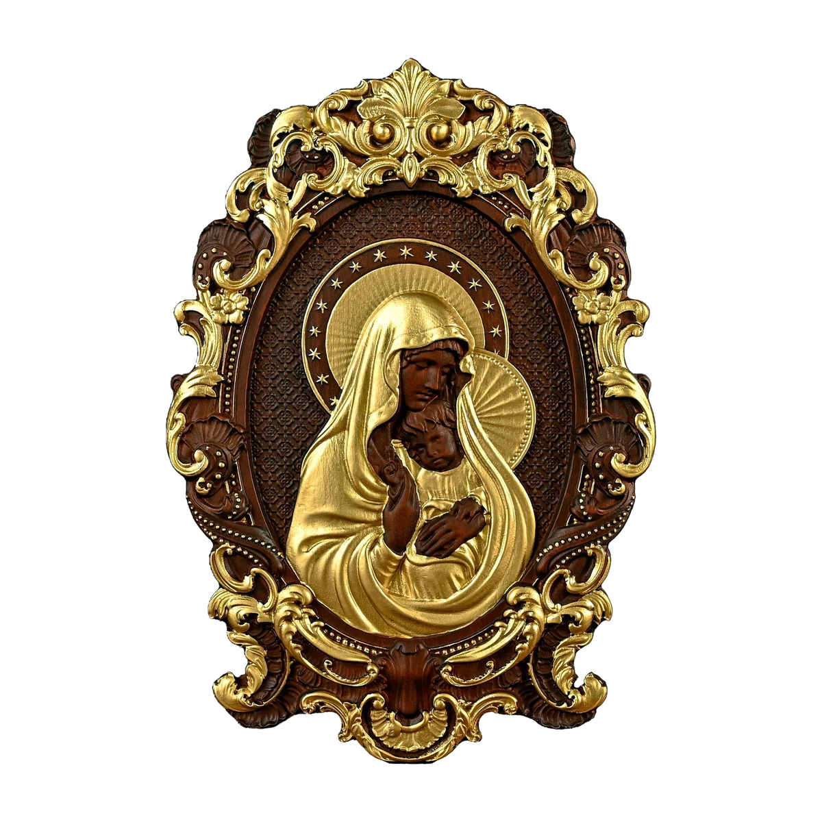 Mother Mary with Baby Jesus Wood Carving Decor