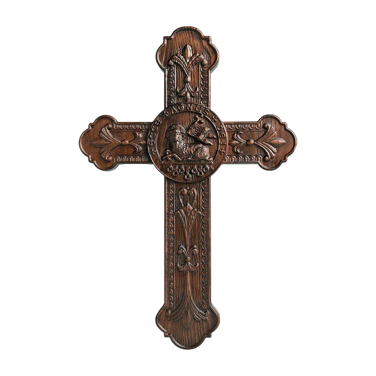 Lamb of God Wood Carving Cross Wall Decor - Paschal lamb