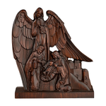 Hand-Carved Holy Family & Guardian Angel Solid Wood Statue: A Faith Artwork Anchoring Divine Blessings for Your Home