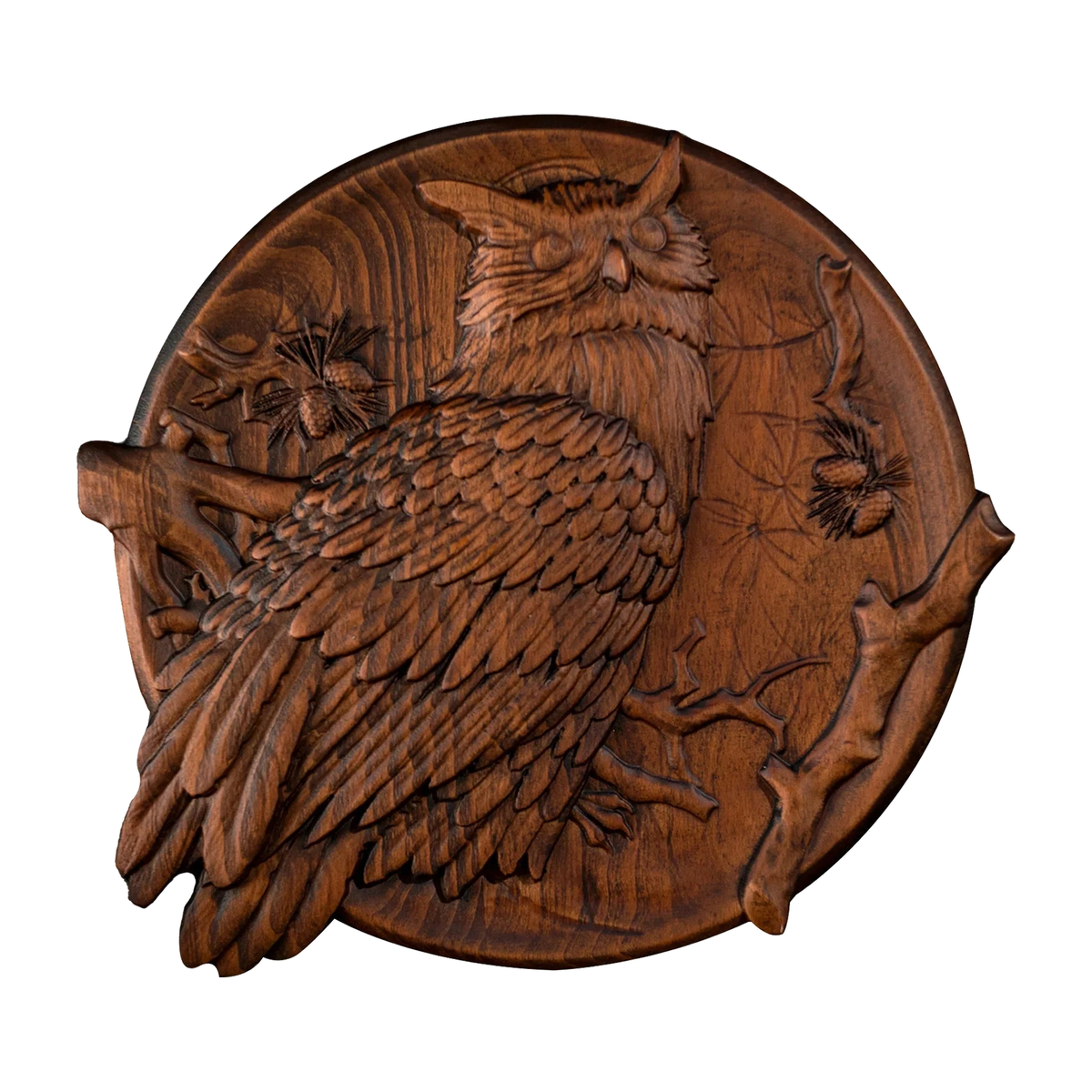 Owl Hand-Carved Beechwood Wall Art