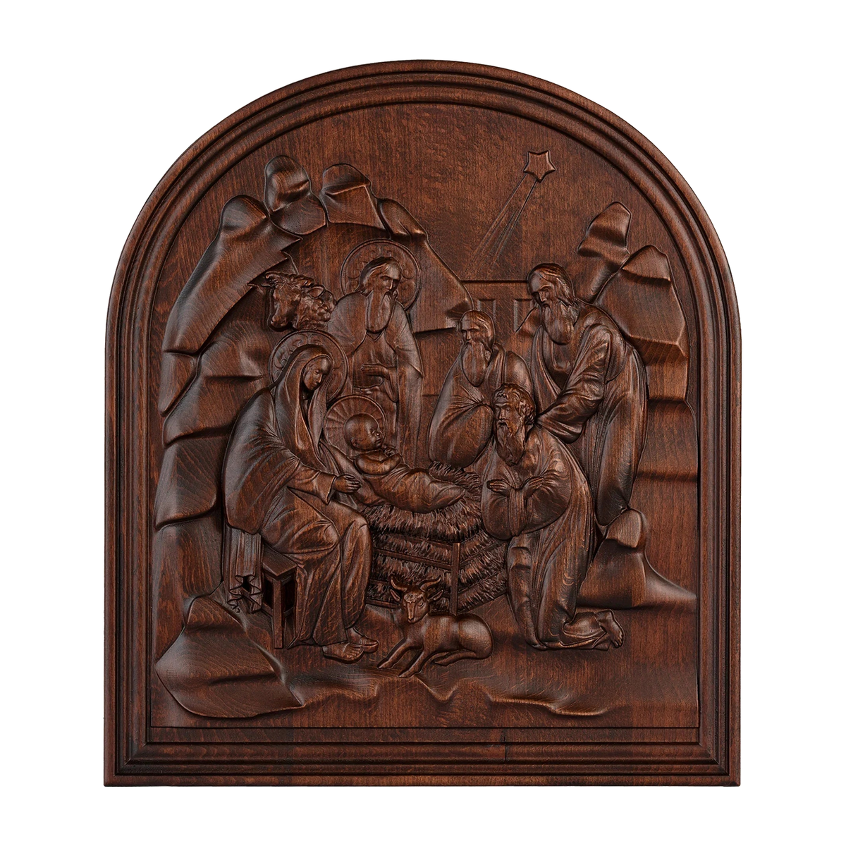 Natural Beech Nativity Scene Wood Carving Plaque: The Heart of Christmas in Handcrafted Wood