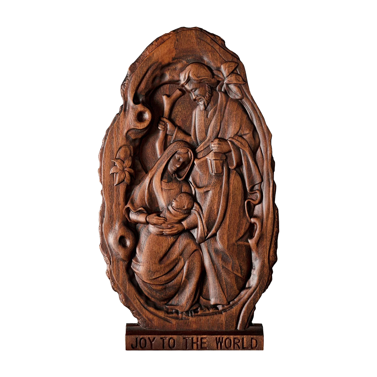Natural Beechwood Nativity Scene Wooden Carved Plaque Tabletop Arrangement
