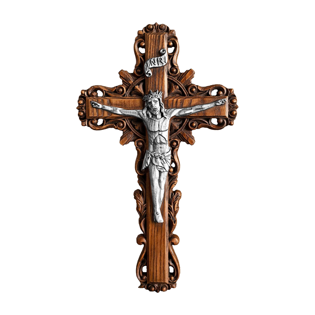 Silver painted version Ash wood Crucifix ，Jesus Christ, wooden Cross gift of love