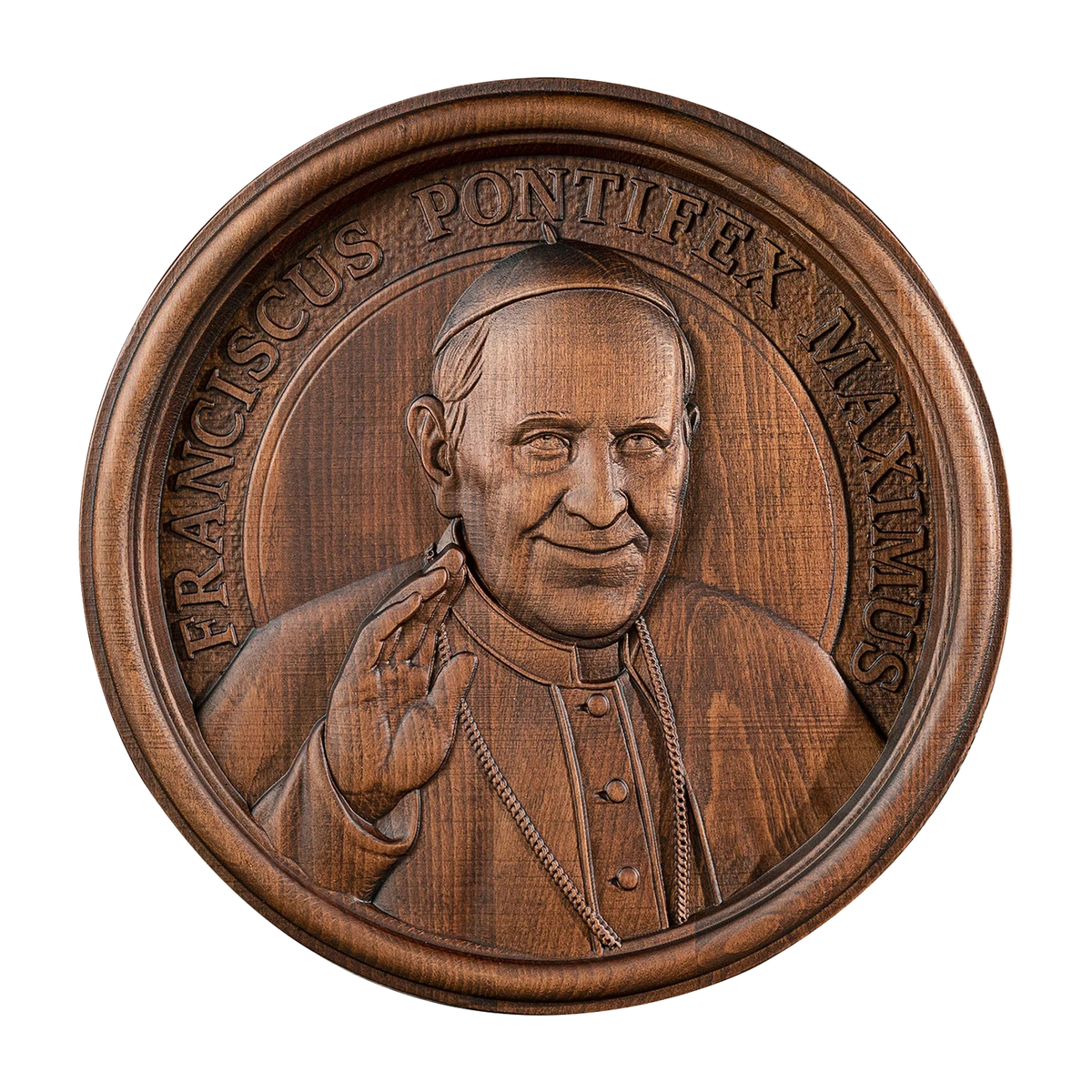 Pope Francis Hand-Carved Beechwood Wall Plaque