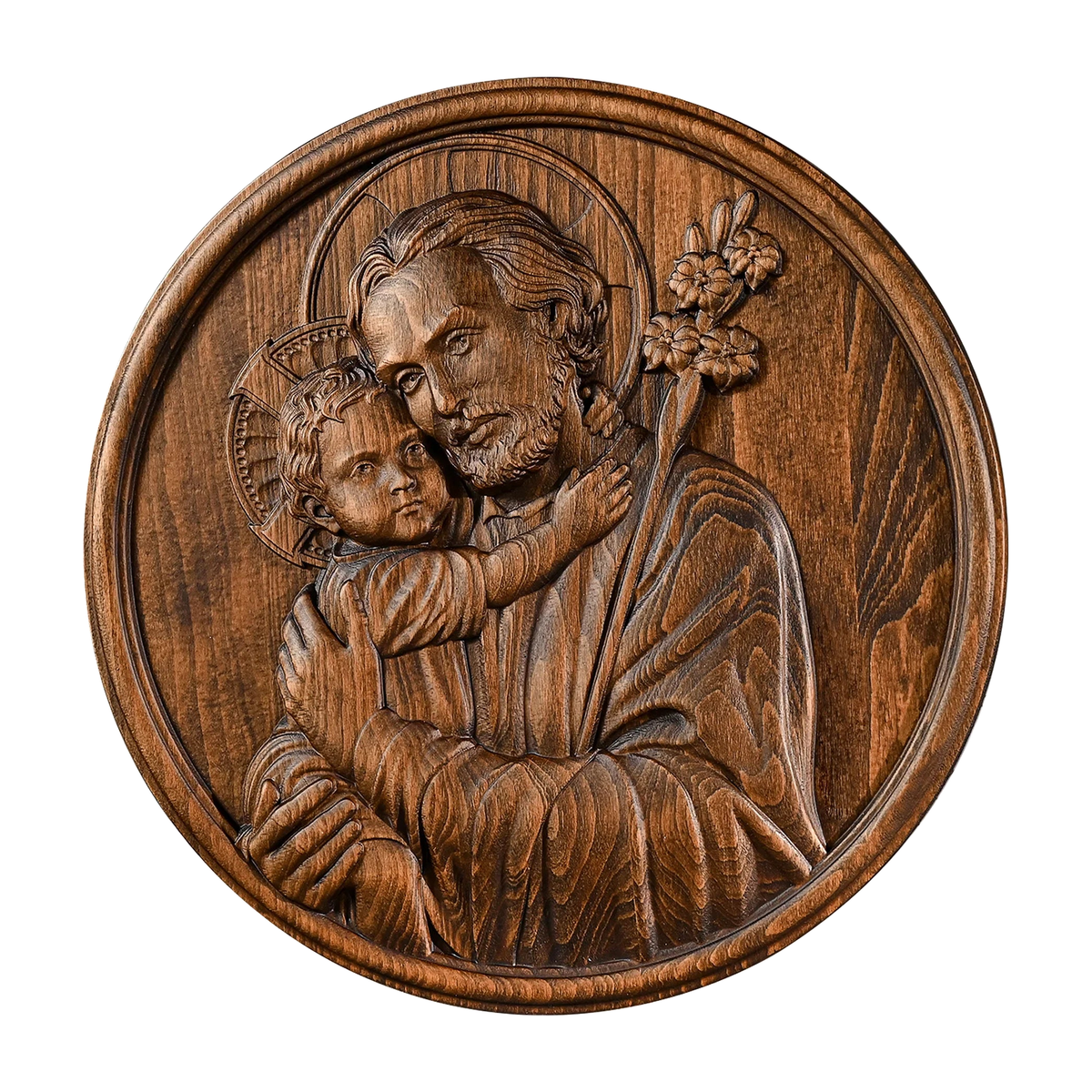 Joseph and Baby Jesus wood carving plaque - Father‘s day gift