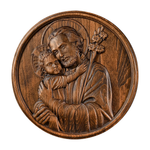 Joseph and Baby Jesus wood carving plaque - Father‘s day gift