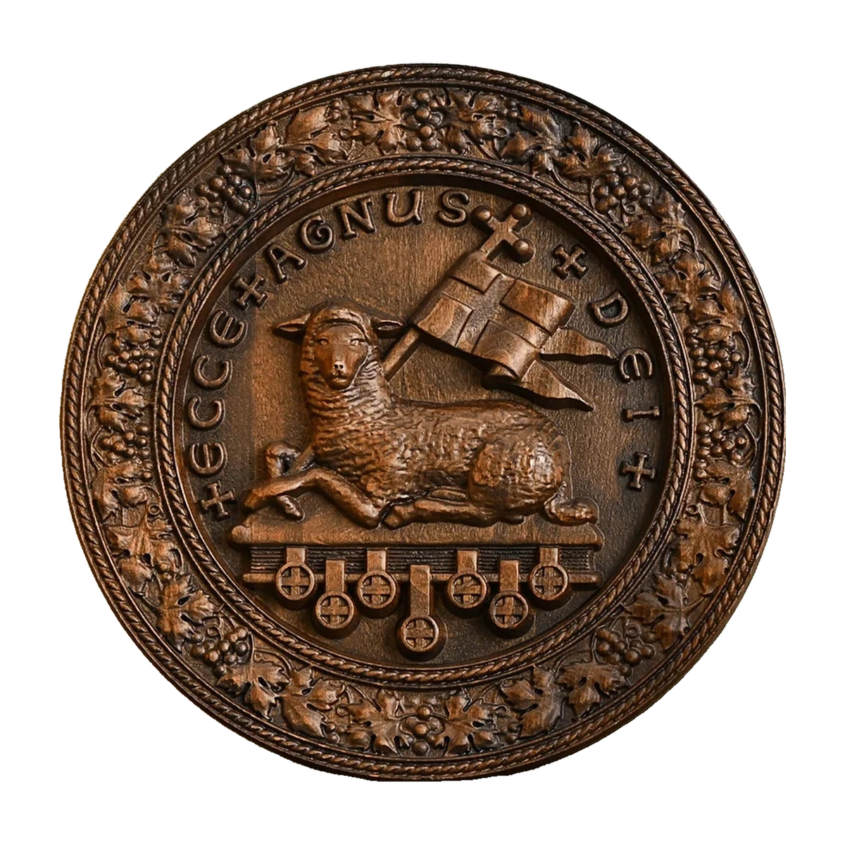 Lamb of God Round Wooden Sculpture