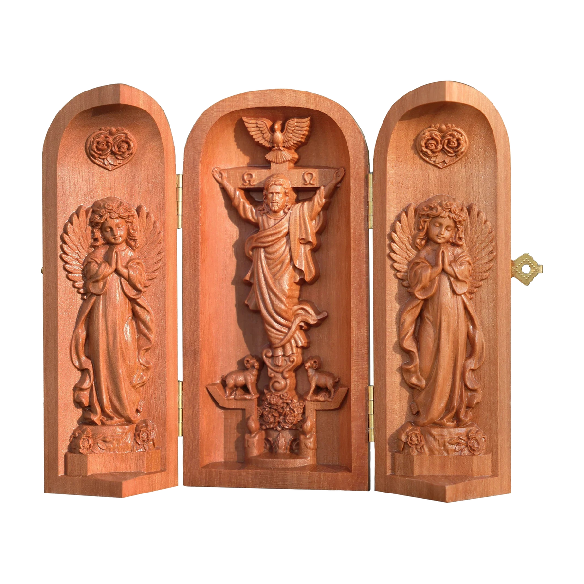 Hand-carved Portable Church - Mini Christian Ascension scene Triptych Altar