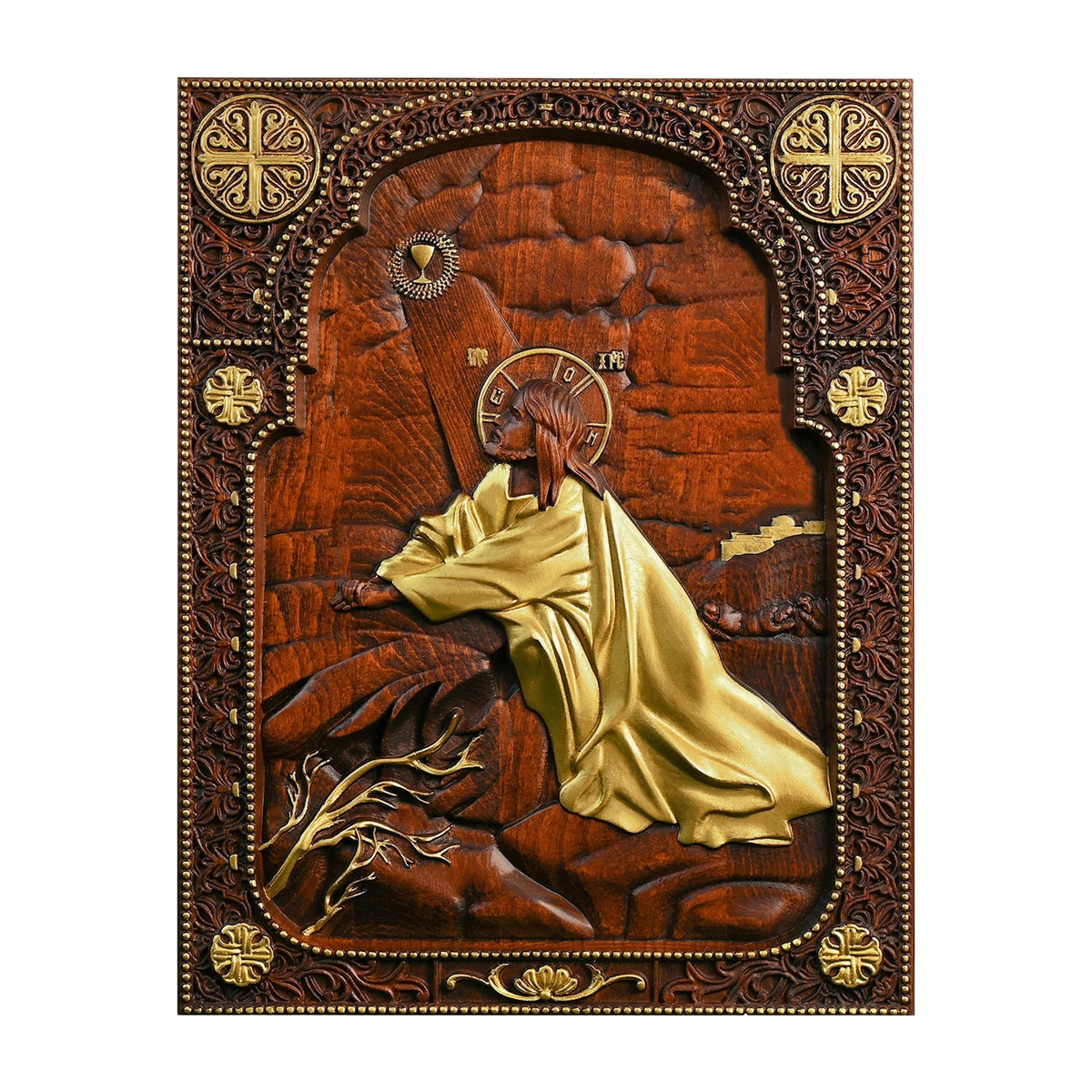 Jesus in Gethsemane Hand-Carved Wood Wall Art: The Weight of His Humble Sorrow